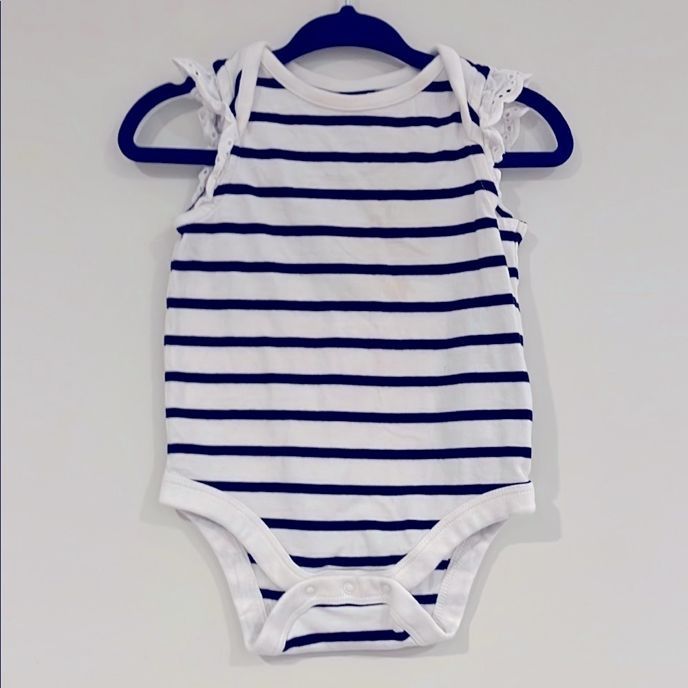 BABY GAP Infant 3-6mo Ruffle Sleeveless Bodysuit Onesie Tank Striped Navy White
